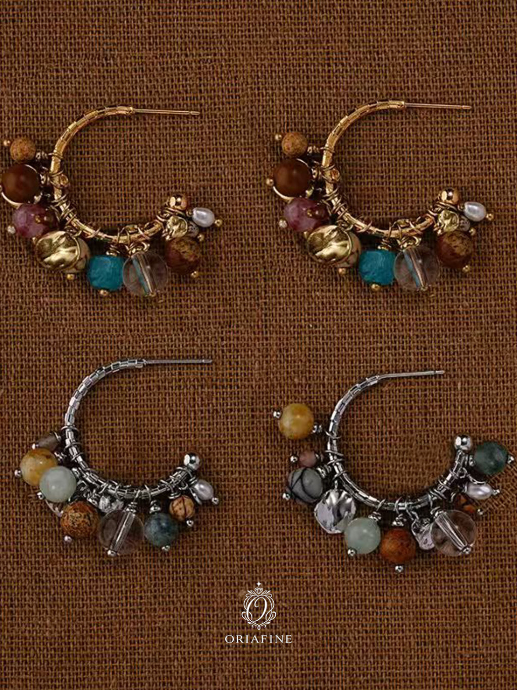 Auravine Color Bead Hoop Earrings