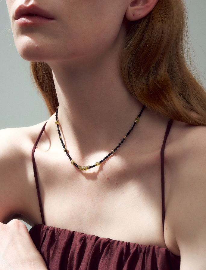 Noctara Olive Stone Handwoven Necklace