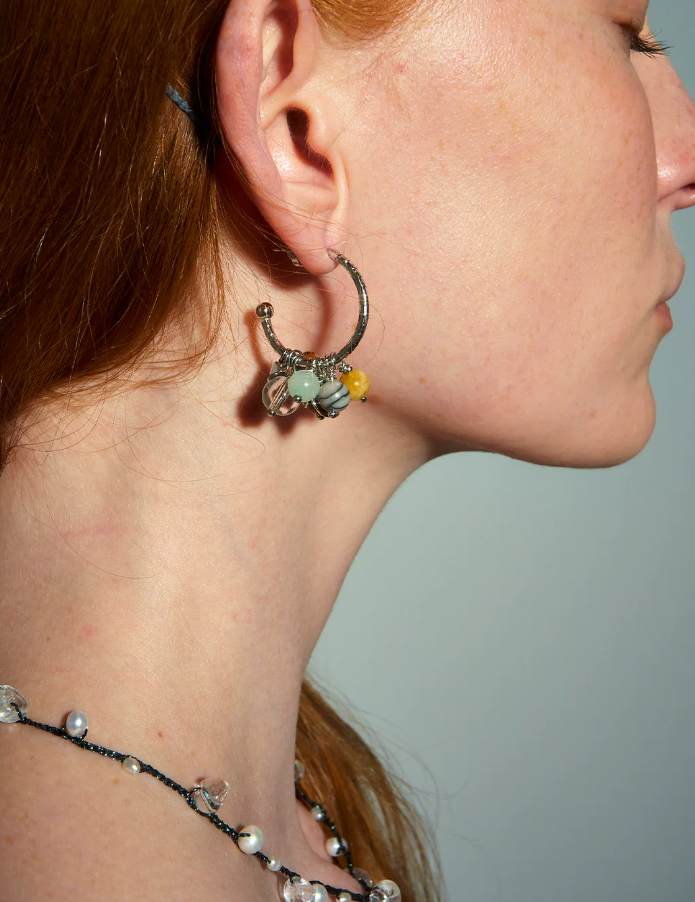 Auravine Color Bead Hoop Earrings