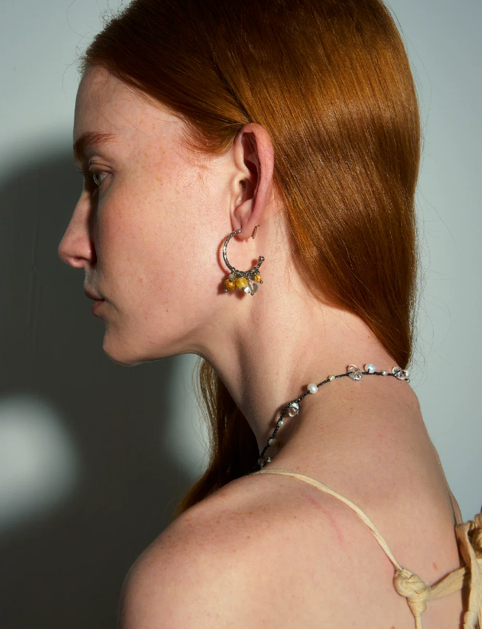 Auravine Color Bead Hoop Earrings