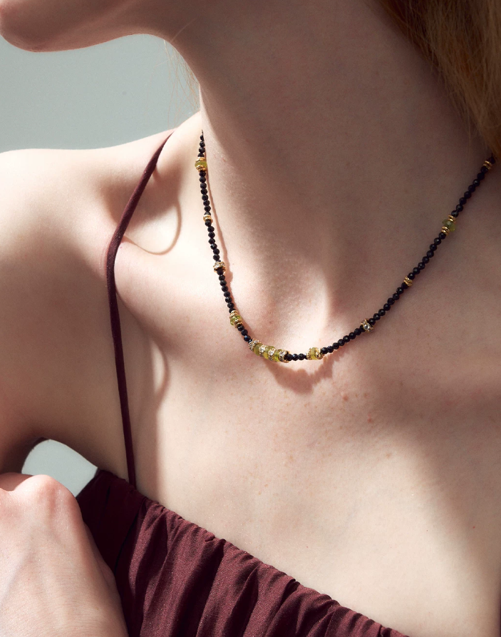 Noctara Olive Stone Handwoven Necklace