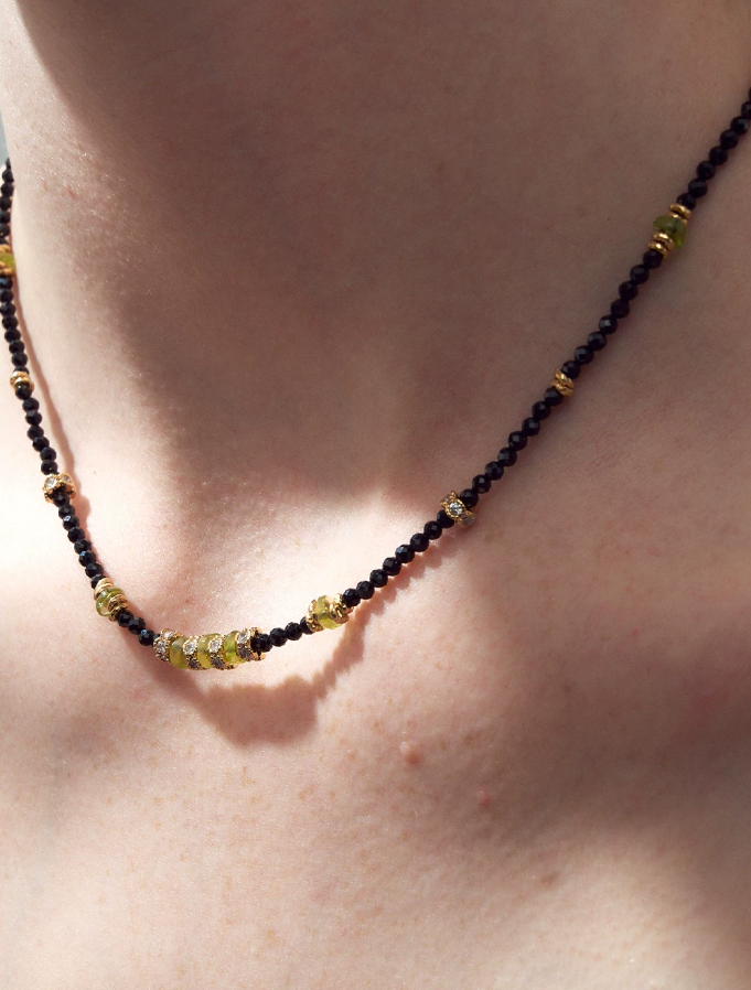 Noctara Olive Stone Handwoven Necklace